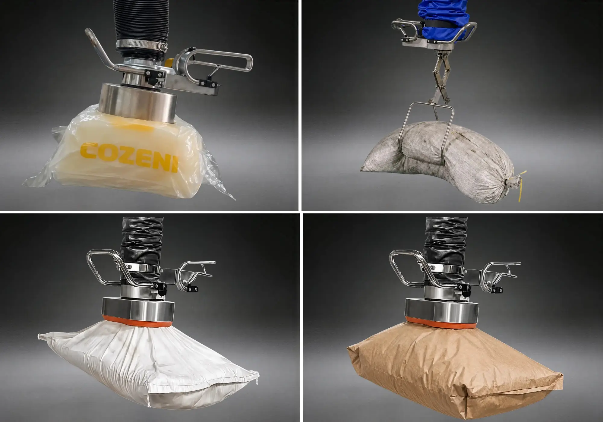 Woven bag vacuum lifter for paper bag handling and porous bag vacuum gripping